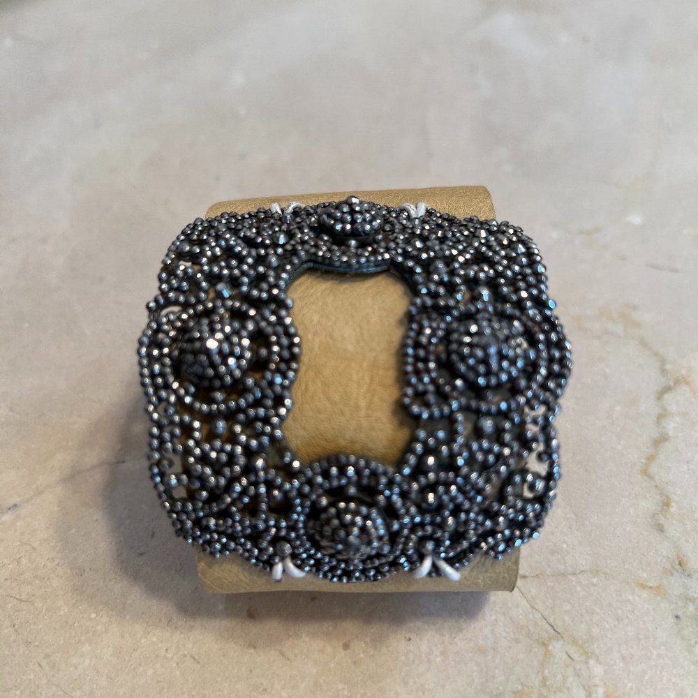 Tan and Silver Cuff Bracelet